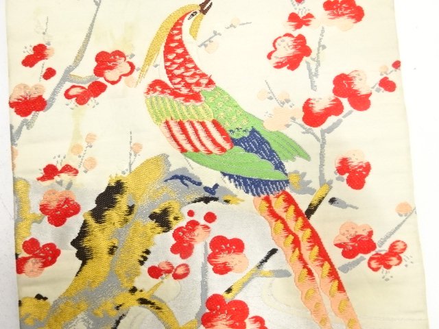 JAPANESE KIMONO / ANTIQUE PHEASANT / PLUM / RUNNING WATER PATTERN WOVE